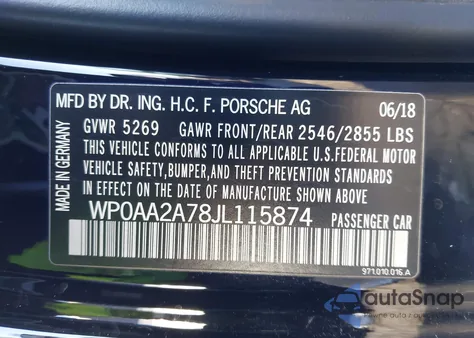 2018 Porsche Panamera 4 z USA, uszkodzony, nr VIN WP0AA2A78JL115874